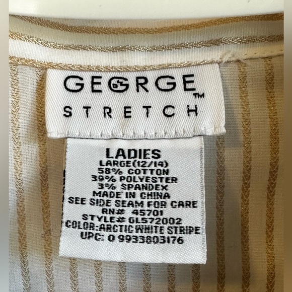 White button down stretch blouse with gold pinstripe like new - Picture 3 of 6
